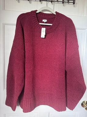 Aerie Oversized Wine Red Crewneck Sweater